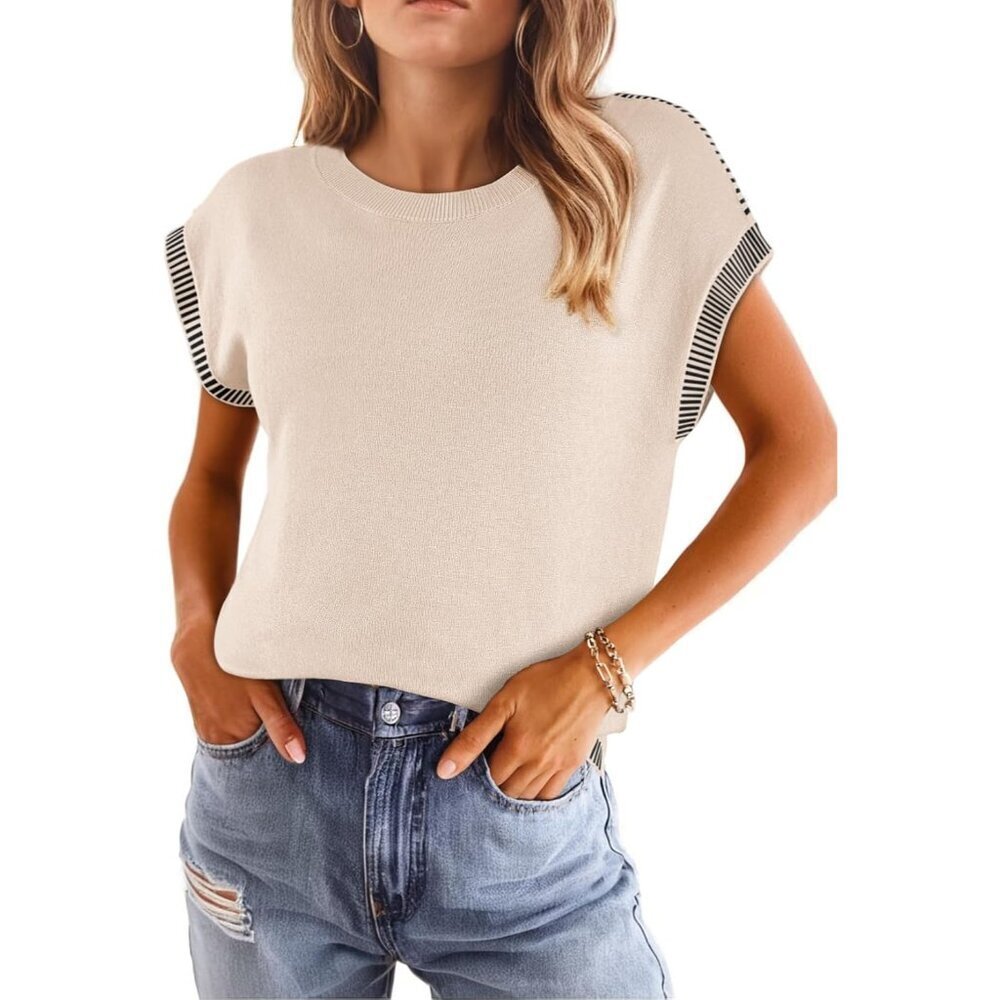 Women's Summer Knit Cap Sleeve Sweater Vest Lightweight Crewneck Casual Top